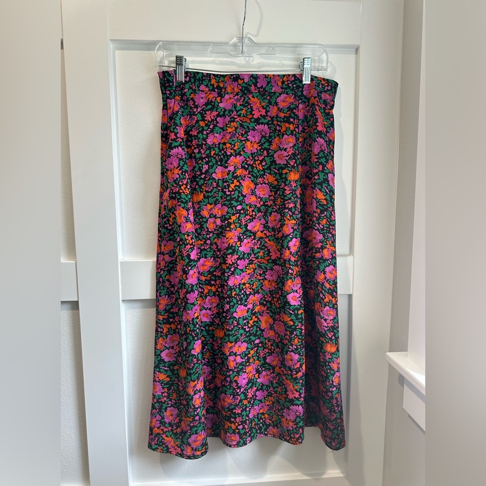 H&M Floral Midi Skirt - Pink and Green
